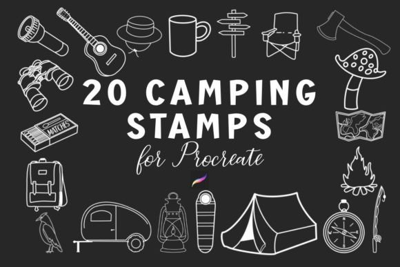 Download 20 Camping Procreate Stamp Set - Premium Bundle
